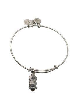 Owl Charm Adjustable Silver Bangle Bracelet By Alex & Ani Made In USA